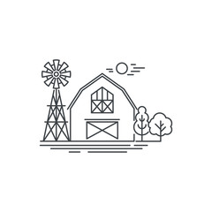 Farm barn line icon. Outline illustration of horse barn vector linear design isolated on white background. Farm logo template, element for farming design, line icon object.