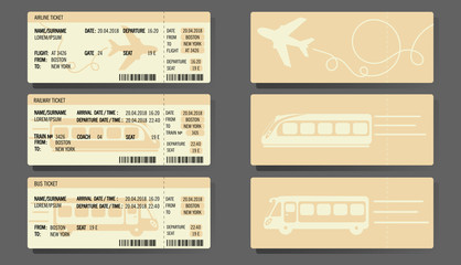 Airplane Bus Train tickets concept design