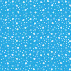 Winter seamless background with flat white snowflakes on a blue 
