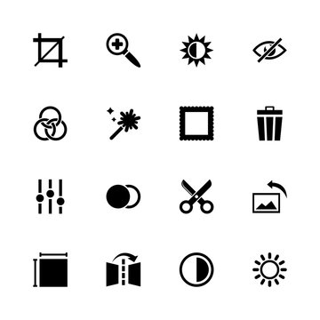 Image Editing icons - Expand to any size - Change to any colour. Flat Vector Icons - Black Illustration on White Background.