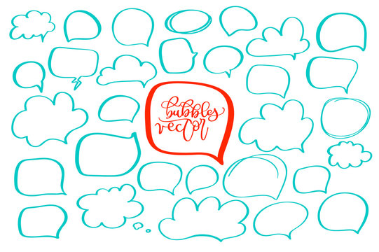set of handdrawn doodle boobles for your text. design for comics Speech situation phrases. Vector illustration