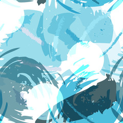 Brush strokes seamless pattern in pastel colors. Vector stylized hand drawn illustration with circles and abstract shapes.