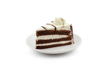 Cake with cream isolated on white background