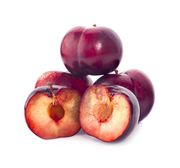 Red plum fruit isolated on white background