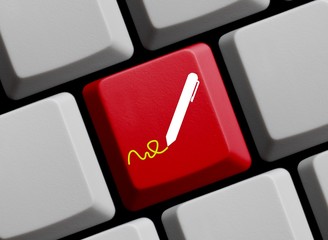 Online Signatur auf roter Computer Tastatur