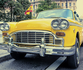 Old taxi in New York City. Vintage filtered