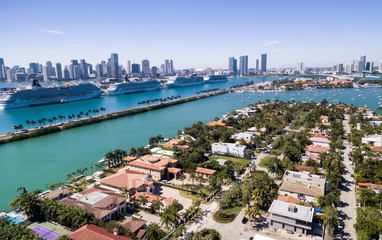 Aerial view of Miami. Palm Island on a beautiful day