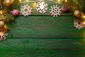 Photo of New Year's wooden green background