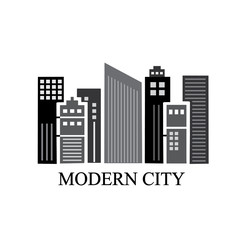 black silhouettes of skyscrapers and buildings of a modern city on a white background