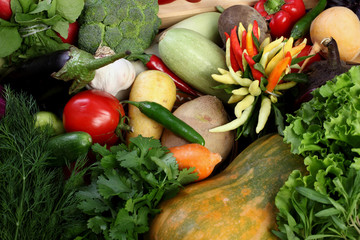 Vegetables and herbs closeup.