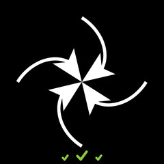 Four arrows in loop in  center it is white icon .