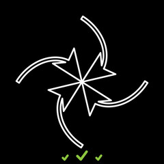 Four arrows in loop in  center it is white icon .