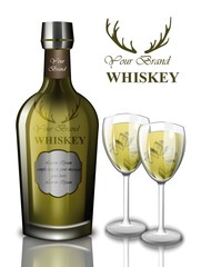 Green Whiskey cocktail mock up design. Product packaging, label bottle. Place for texts
