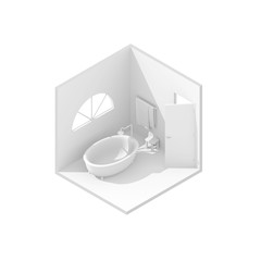 3d isometric rendering illustration of white bathroom