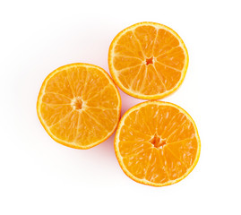 Orange fruit sliced juicy isolated on white background, closeup