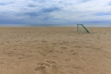 Fototapeta na wymiar Soccer goal on beach