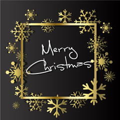 Gold Snowflakes on black background. Winter Holidays banner.