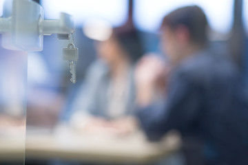 Open  glass door with keys