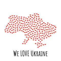 Ukraine Map with red hearts - symbol of love. abstract background