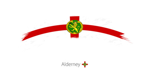 Flag of Alderney in rounded grunge brush stroke.