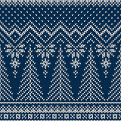 Winter Holiday Seamless Knitted Pattern with a Christmas Trees. Knitting Sweater Design