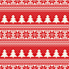 Winter Holiday Seamless Pixel Pattern with Christmas Tree and Snowflakes. Scheme for Cross Stitch Embroidery and Knitted Sweater Pattern Design