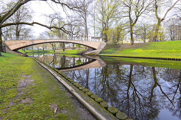 Fototapeta na wymiar Spring in central public park in Riga - capital of Latvia and famous tourist city in Baltic region