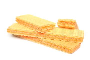 Cheese flavored wafer on white background