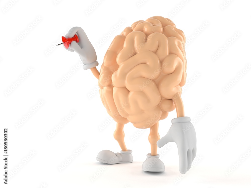 Poster brain character holding thumbtack