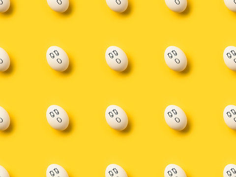 Painted chicken eggs with shocked emoji