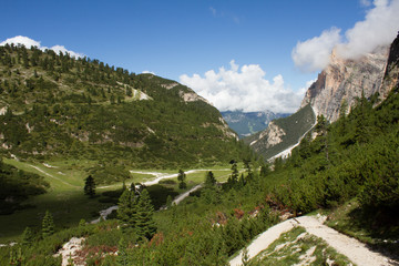 Fototapeta na wymiar Passeggiata dell'Armentarola dal Rifugio Lagazuoi a San Cassiano (Trentino, Italia)