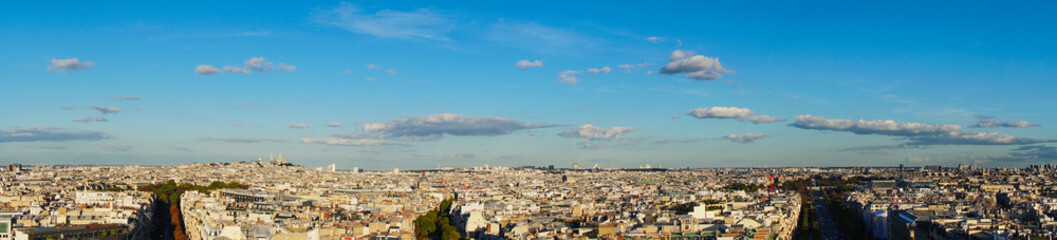 Fototapeta na wymiar panorama of Paris with Mont Matre hill and Champs Elysees street, Paris France