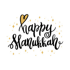 The hand-drawing quote: Happy Hanukkah, in a trendy calligraphic style. It can be used for card, mug, brochures, poster, t-shirts, phone case etc.