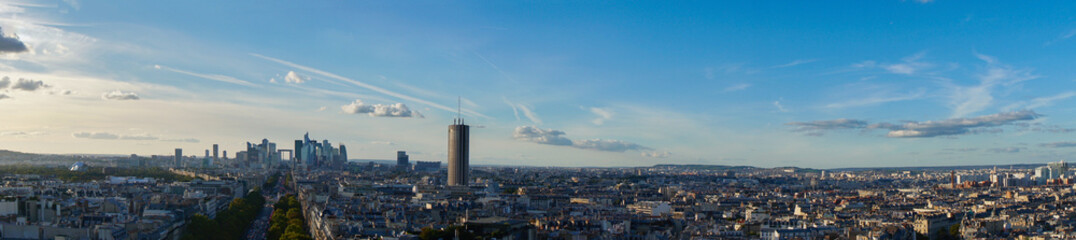 panorama of skyline of Paris city towards La Defense district from above, France