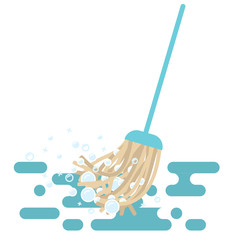 Mop vector illustration with foam bubbles. Cleaning service symbol