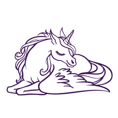 Beautiful unicorn in sleep. vector illustration. Magic fantasy horses design for kids T-shirt and bags. Unicorn with rainbow hair