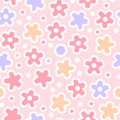 Pastel colored flowers cute crochet seamless pattern, vector