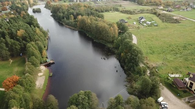 Ulbroka lake Aerial drone top view 4K UHD video Latvia 