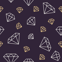 Jewelry seamless pattern, diamonds line illustration. Vector icons of brilliants. Fashion store dark repeated background.