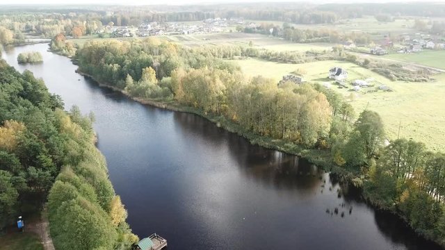 Ulbroka lake Aerial drone top view 4K UHD video Latvia 