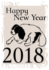 New Year poster with the silhouette of a dog ( the symbol of 2018 )