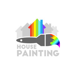 Obraz premium House painting with rainbow palette colors and paint brush