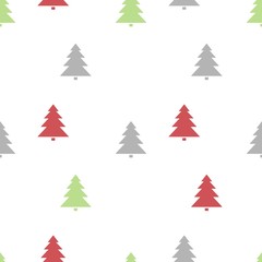 Christmas seamless pattern with colored trees on a white background