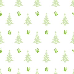 Christmas seamless pattern with trees and gifts on a white background