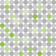 Abstract seamless pattern with grey and green dots on a white background