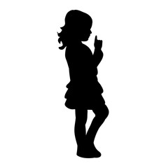 vector, isolated silhouette little girl playing