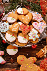 Christmas gingerbread cookies in holidays decoration