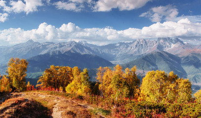 Thick fog on the mountain pass Goulet. Georgia, Svaneti. Europe. Caucasus mountains