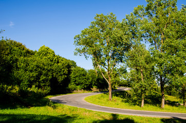 Road in the background of beautiful Carpathian mountains. Summer season