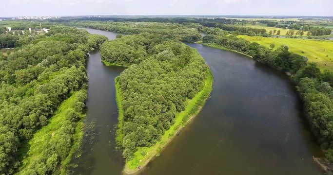 Aerial view of the desna river near Chernigov city